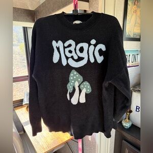 EARTHBOUND Black Sweater whimsigoth hippie with Magic Mushroom Design Medium